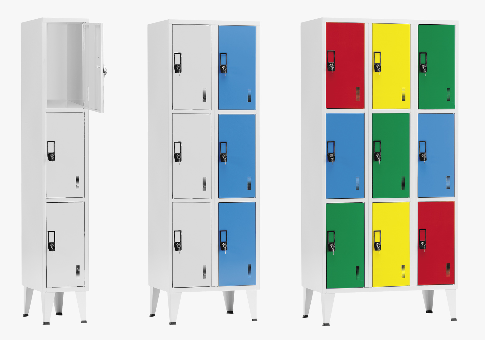 Armário vestiário de 3 cacifos sobrepostos